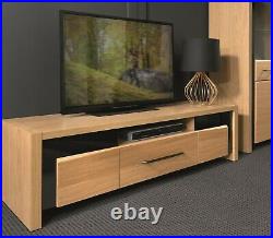 TV Cabinet Entertainment Unit Oak & Black Gloss Finish Modern Media Bench Arosa