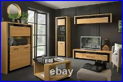 TV Cabinet Entertainment Unit Oak & Black Gloss Finish Modern Media Bench Arosa