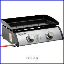 Tabletop Gas Plancha Grill for Camping with 2 Stainless Steel Burner and Griddle