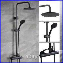 Thermostatic Mixer Shower Set Round Black&Silver Finish Twin Head Exposed Valve