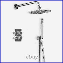 Thermostatic Shower Mixer Round Chrome Bathroom Concealed Twin Head Valve Set