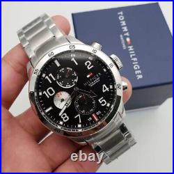 Tommy Hilfiger Mens Watch Th1791141 Stainless Steel Silver Bracelet Black Dial