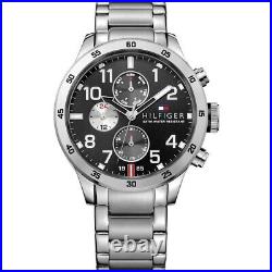 Tommy Hilfiger Mens Watch Th1791141 Stainless Steel Silver Bracelet Black Dial