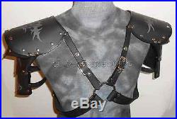 Tribal Engraved Metal and Leather Armor Pauldrens with Bracers LARP SCA, Cosplay
