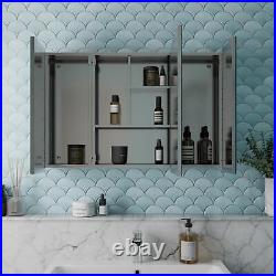 Triple Door Bathroom Mirror Cabinet Cupboard Stainless Steel Wall Mounted 900mm