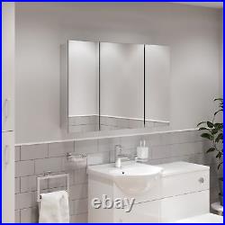 Triple Door Bathroom Mirror Cabinet Cupboard Stainless Steel Wall Mounted 900mm