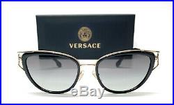 Versace VE2203 143811 Black Gold Grey Grad Lens Women Cat Eye Sunglasses 53mm