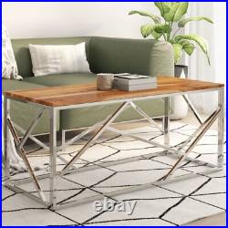 VidaXL Coffee Table Silver Stainless Steel and Solid Acacia Wood