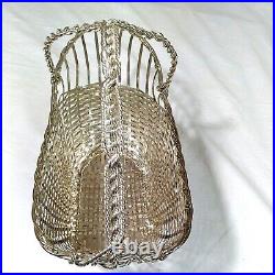 Vintage Silver plate Stainless Steel Silver Metal Woven Decorative Basket