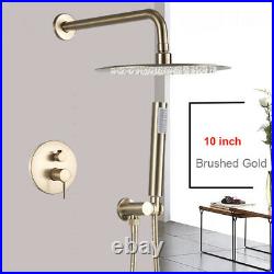 Wall Mount Brushed Gold Bathroom Shower Faucet System 10''Shower Head Mixer Set