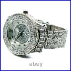 White Gold Hip Hop Lab Diamond Silver Dial Watch & 4row Tennis Bracelet set 5