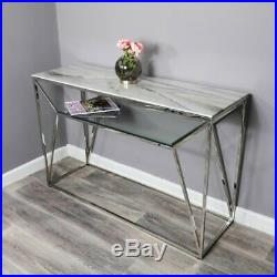 White Marble Glass Console Side Hall Table With Silver Stainless Steel Legs