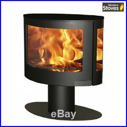 Wood Burning Multi-fuel Curved stove 3 Sided, Oval Shape with Pedestal Stand