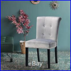 X1 x2 Grey Button Back Velvet Upholstered Dining Chairs Chrome Back Ring Knoc