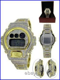 Yellow Men's Real G-Shock Simulated Diamond Watch+ Bezel+Watch Band 10 Ctw New