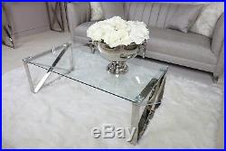 Zenn Contemporary Stainless Steel Clear Glass Lounge Living Room Coffee Table