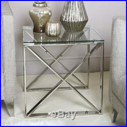 Zenn Glass Stainless Steel Console Coffee End Tables Living Room Furniture Set