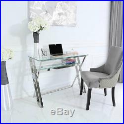 Zenn Stainless Steel Clear Glass Home Office Desk Table Lower Shelf